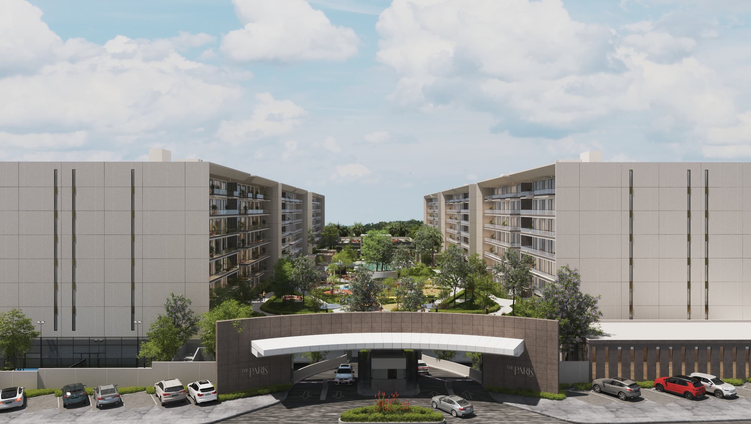 Edificio residencial moderno al atardecer